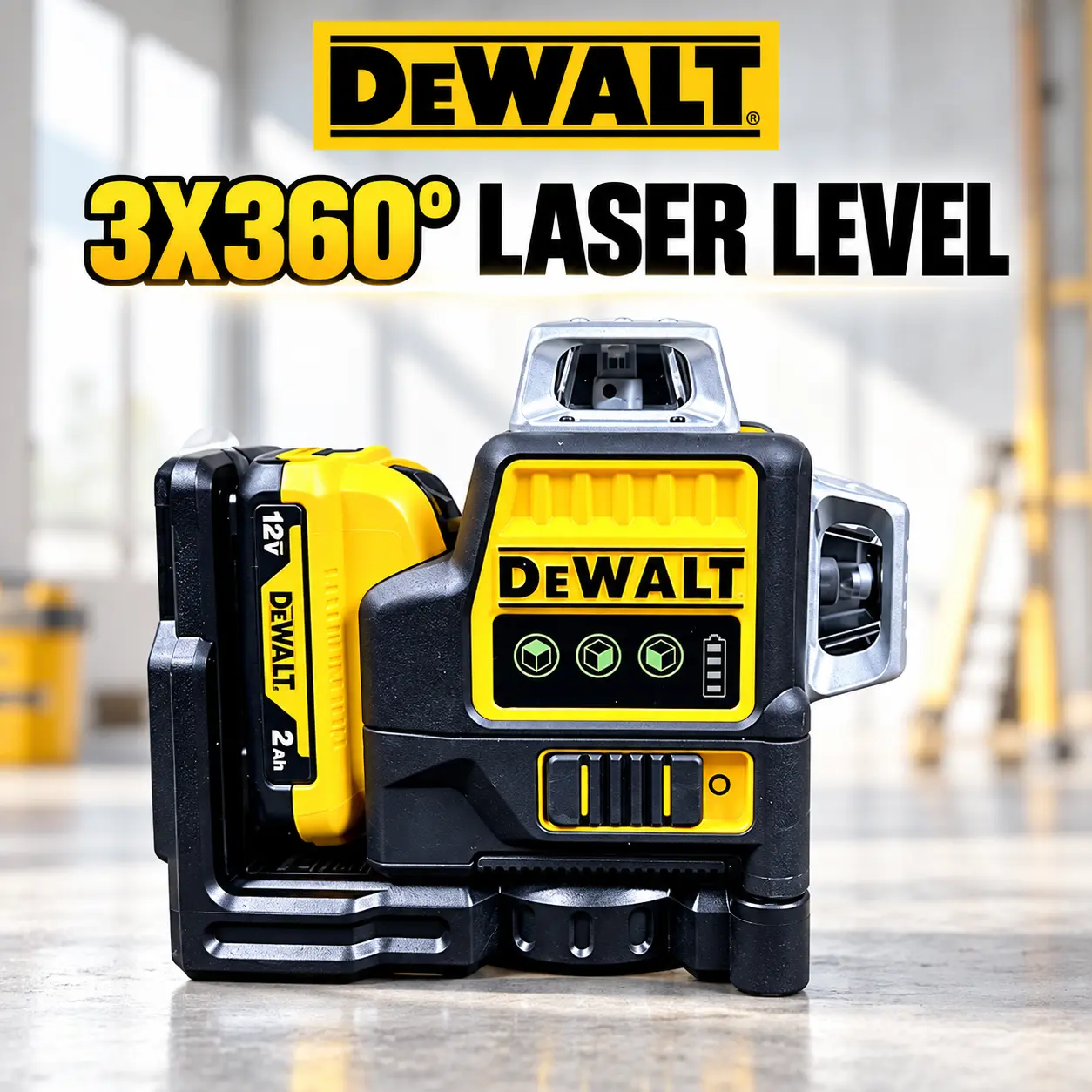 DEWALT DW089LG 12VGreen Laser Level - 3×360° Self-Leveling, ±1/8" Accuracy for Tile, Cabinet Installation & Interior Projects