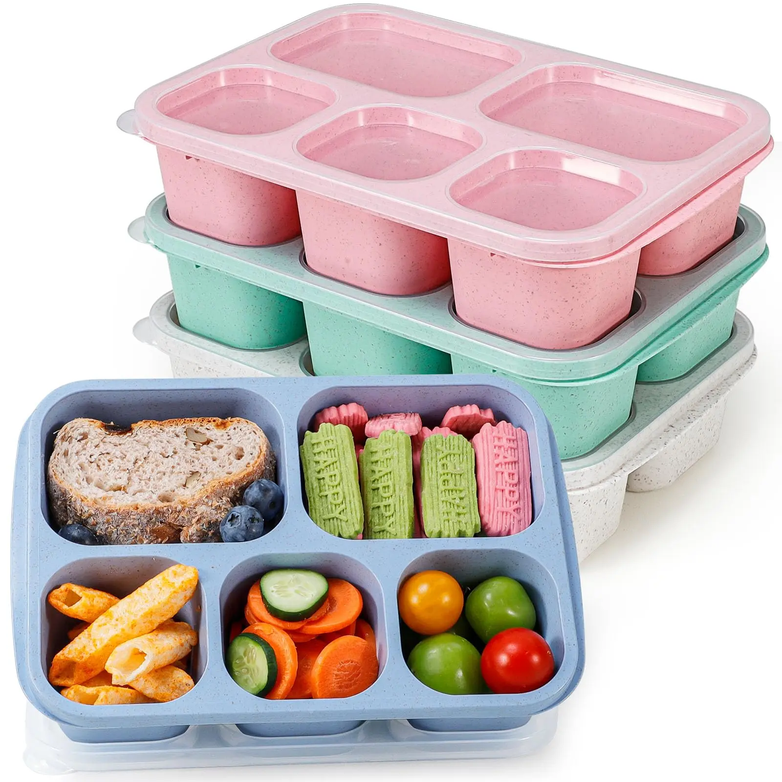 5-grid Durable Lunch Box Set, Reusable Portable Bento Box with Lid Food Storage Container, Meal Prep Containers, Reusable Snack Containers for Home Office School Picnic