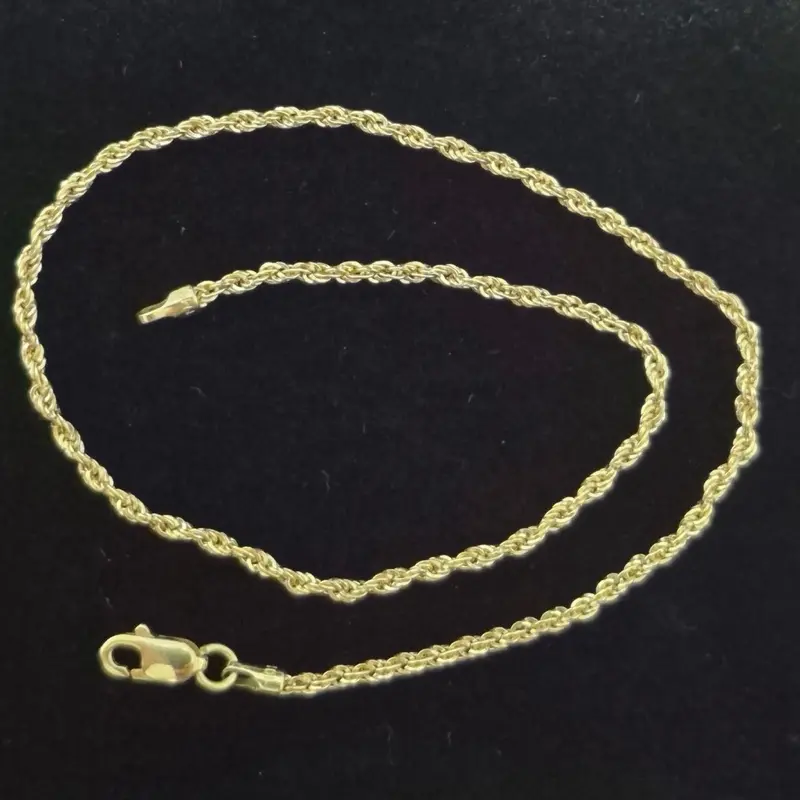 Rope Chain Ankle Bracelet, 9” Length, 1.34mm Thickness. 10K Real Gold.