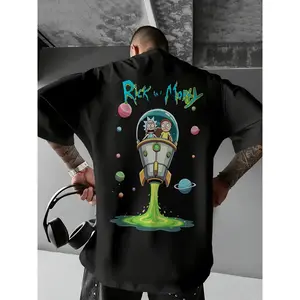 Rick and Morty Men's Graphic Back Print T-Shirt Loose Fit Crew Neck Casual Shirt for Everyday & Formal Outfits Machine Washable Summer Top Cotton T Shirts Durable Fabric Relaxed Fit Top Breathable Material Tshirt Menswear