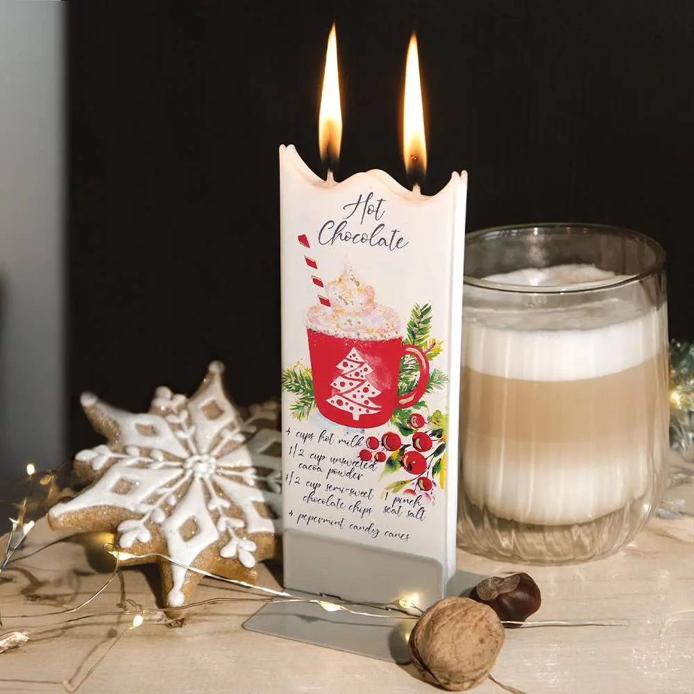 Christmas Time Is Here : Peppermint Hot Cocoa Recipe- Hand Painted Flat Candle
