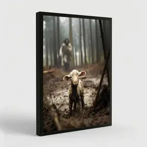 Jesus Running After Lost Lamb Canvas Wall Art Christian Decor HD Print for Living Room & Bedroom Eco-Friendly Fade-Resistant Artistic Poster