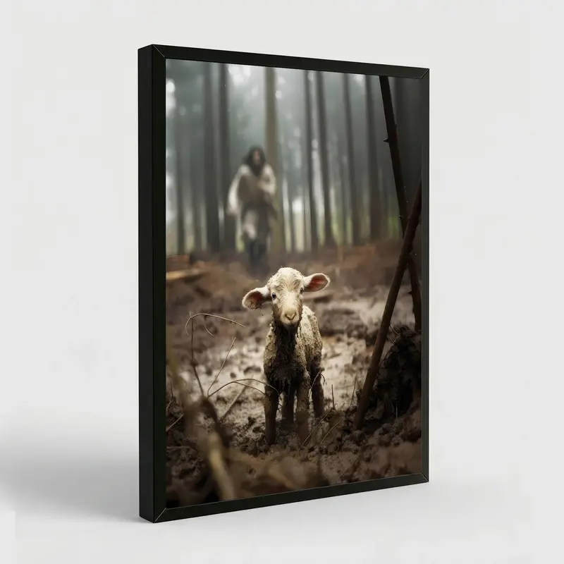 Jesus Running After Lost Lamb Canvas Wall Art Christian Decor HD Print for Living Room & Bedroom Eco-Friendly Fade-Resistant Artistic Poster