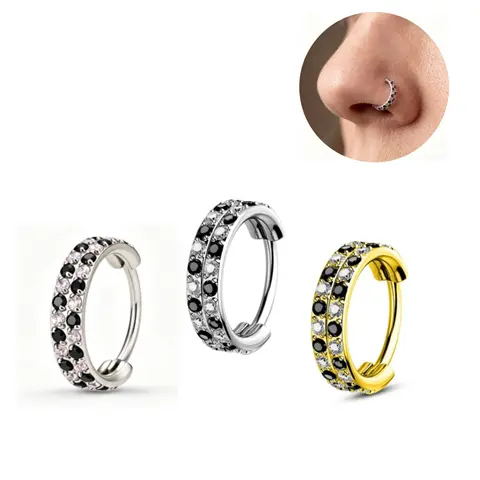 Oufer 20G Checkered Pattern Double Row Nose Ring
