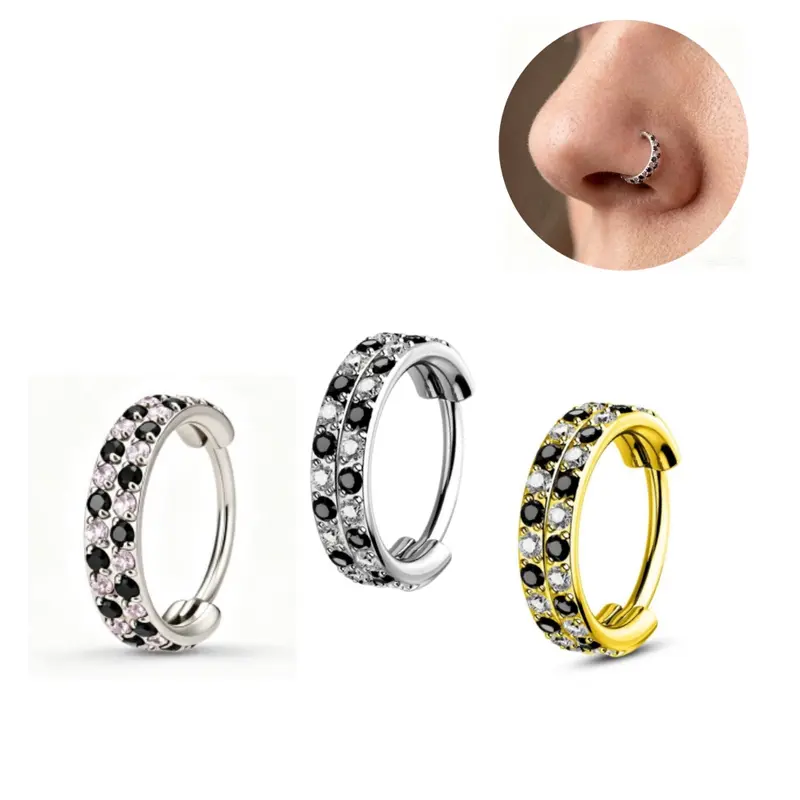 Oufer 20G Checkered Pattern Double Row Nose Ring
