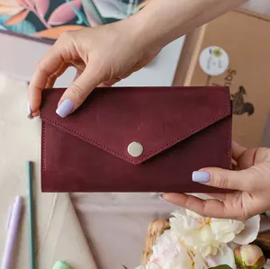 Burgundy Leather wallet for women, Handmade Leather leather pocketbook, leather purse, Emerald green wallet