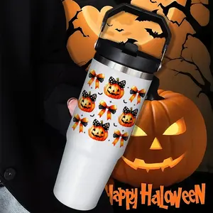 Halloween Pumpkin Head Insulated Cup with Straw, Stainless Steel Coffee Mug, Perfect Gift for Men & Women, Ideal for Cold Drinks