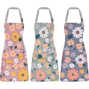 3 Pack ‌ Floral Apron ‌   for Women with Pockets, Adjustable ‌ Aprons for Women ‌   for Kitchen Cooking, Gardening & Salon, ‌ Kitchen Aprons For Women ‌   with Waterproof Design