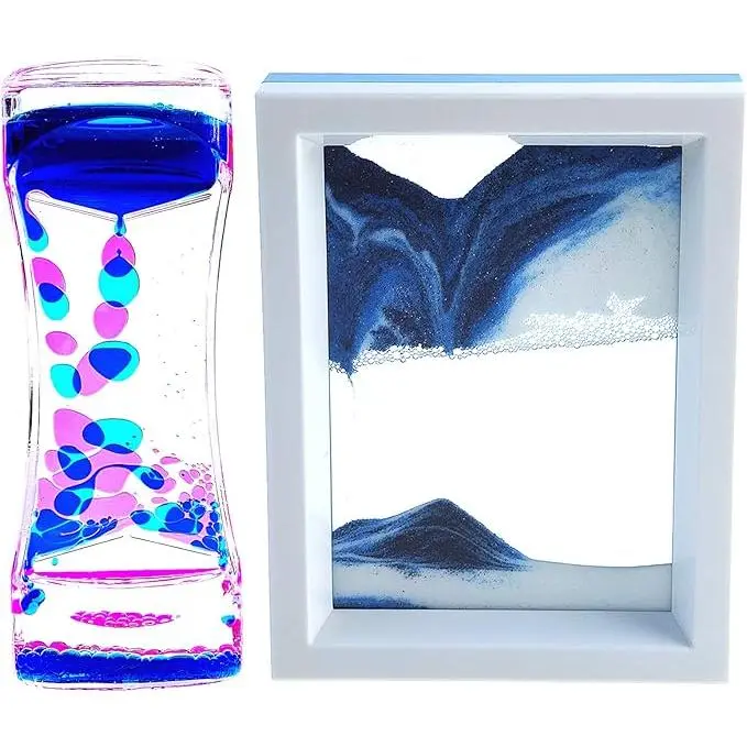 Liquid Motion Bubbler Timer and Moving Sand Art Picture 2 Pack Colorful Hourglass Liquid Bubbler...