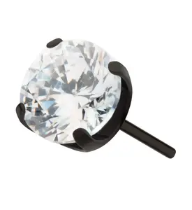 Black PVD Prong Clear CZ Threadless Titanium Top