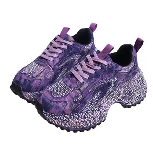 2026 Spring New Women's Rhinestone Denim Chunky Dad Shoes, Platform Wedge Casual Sneakers, Height-Increasing Trendy Footwear,summervibes