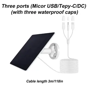 NORWILL Solar Charging Board for Security Cameras Phones & Power Banks with Micro USB USB-C DC Interfaces IP65 Waterproof 360-Degree Adjustable Cable 3m Length