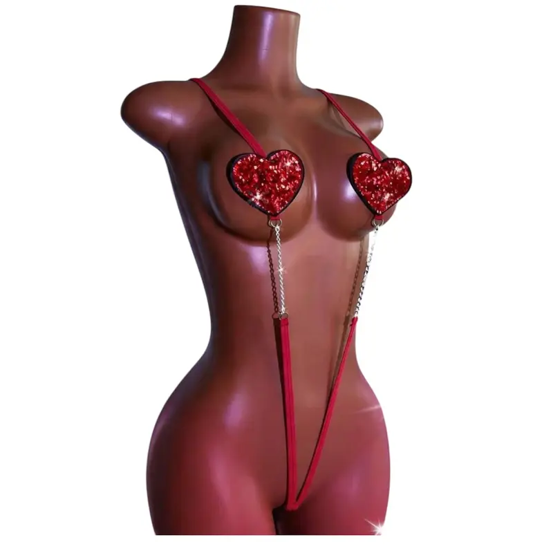 Heart One Piece Pink and Red One Size Fits All Glittery Design for All Sizes