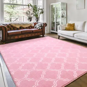 Pink Easy Clean Fluffy Indoor Area Rug, Soft Trellis Moroccan Rugs for Bedroom, Shag Modern Area Rug for Living Room Kids Room Nursery,  Home Decor Low Pile Carpet, Pink, 5x7,6x9 Feet