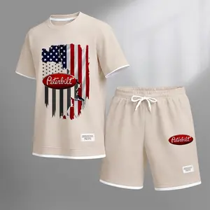 Men's American Pickup Truck Print Waffle Fabric Short-Sleeved Shirt And Shorts Set