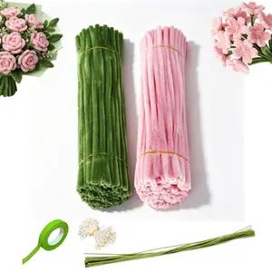 321 Pipe Cleaner Craft Set, Pipe Cleaner Flower Bouquet Making Kit, Packaged in 2 Different Color Boxes; DIY Flower Making Toolkit (Includes Floral Wire, Gardening Tape, and Stamens) (Morandi Pink and Army Green Set).