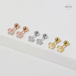 Meissa Opal Screw Back Earrings S925 Sterling Silver Multi Piercings Stackable Hypoallergenic Comfort Sleep-On Jewelry Gift for Her Girls Kids Adults Mom Christmas Mother’s Day