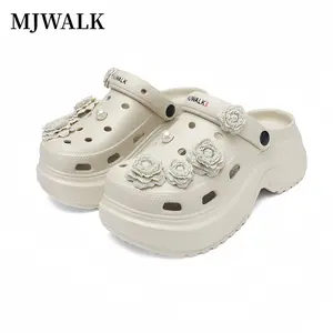 [MJWALK]Non-Slip Platform Clogs with Floral Charms,Cute Casual Slippers,Lightweight EVA & Quick-Drying,Comfy for Walking, Beach,Holidays & Daily Wear