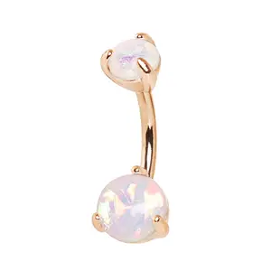 White Synthetic Opal Belly Button Ring - Rose Gold Plated Stainless Steel