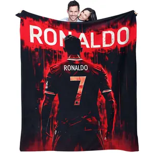 Football Star Fleece Blanket, Digital Printed Sports Theme, Soft and Warm, Ideal for Fans, Bedroom, Daily Comfort, Great Gift for Kids