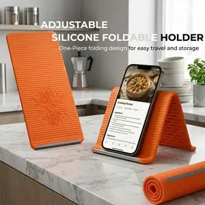 Portable Foldable Silicone Phone Holder, Bendable Freely into Any Shape, Multi-Angle Adjustable Stand for Mobile Phone, Tablet, Laptop, Anti-Slip Desktop Mount, Universal Fit, Home Office Travel Use, Orange Black
