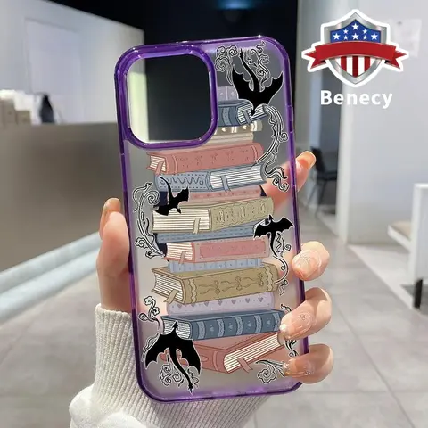 Magnetic Mount Ready Smartphone Casing for iPhone 17/16 Pro Max/15 Plus/14/13/12/11/XS/XR, Wireless Charging Compatible, E-Book Fantasy Pattern, Shockcushion Corners, Light & Protective Soft Silicone Transparent Acrylic Mobile Phone Accessories