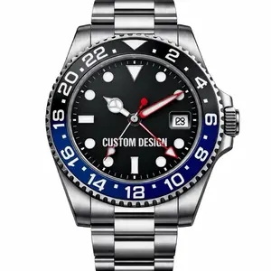 YourTime Custom GMT Watch NH34 with 316L Stainless Steel Case 904L Bracelet & Sapphire Crystal for Durability