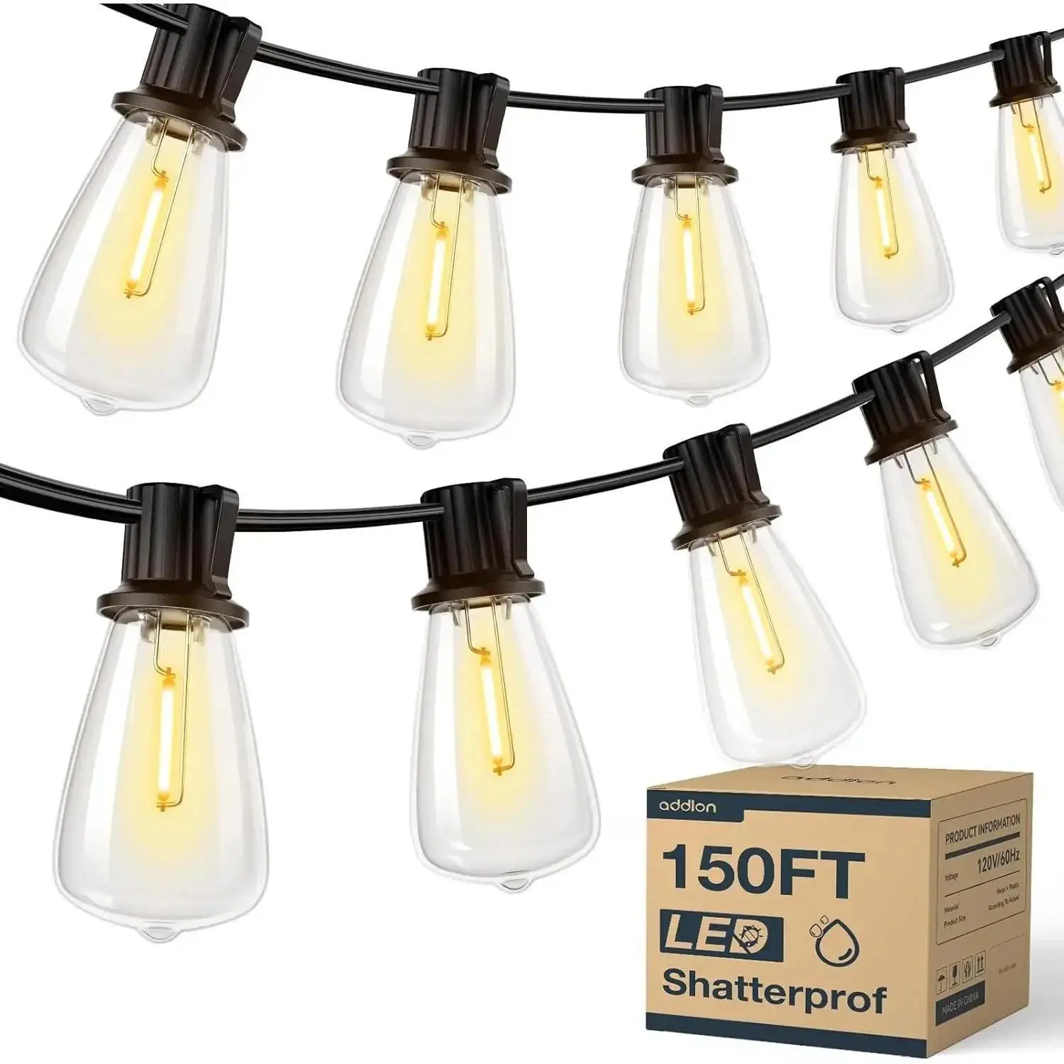 150FT Outdoor String Lights - LED Patio Lights Waterproof Dimmable Shatterproof ST38 Replaceable Bulbs, Commercial Grade Hanging Lights for Backyard, Garden, Wedding