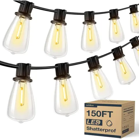 150FT Outdoor String Lights - LED Patio Lights Waterproof Dimmable Shatterproof ST38 Replaceable Bulbs, Commercial Grade Hanging Lights for Backyard, Garden, Wedding