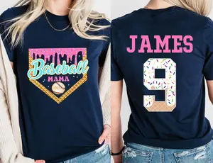 Custom Baseball Drip Mama Shirt, Retro Team Mom T Shirt, Personalized Ice Cream Drip Mom Tee,Mother's Day Gift,Name & Number Jersey