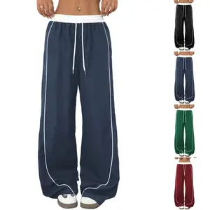 Women's Parachute Pants Baggy Y2K Wide Leg Cargo Sweatpants Drawstring Waist Jogger Pants with Pockets
