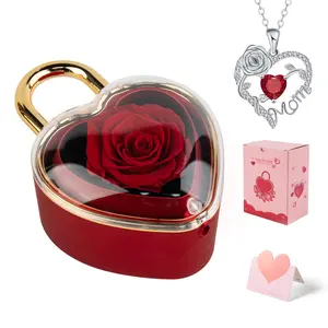Mother’s Day Gift – Real Rose Jewelry Box with Heart-Shaped Pendant Necklace Included, Romantic Gift for Mom, Grandma, Wife, Girlfriend, Daughter
