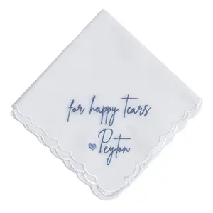 "For Happy Tears" Custom Embroidered Wedding Handkerchiefs for Bride or Mother of the Bride