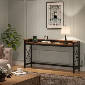 Emoottoo TB-XK00658 70.9 in. Extra Long Console Table with Power Outlets & USB Ports - Narrow Behind Couch - Rustic Brown