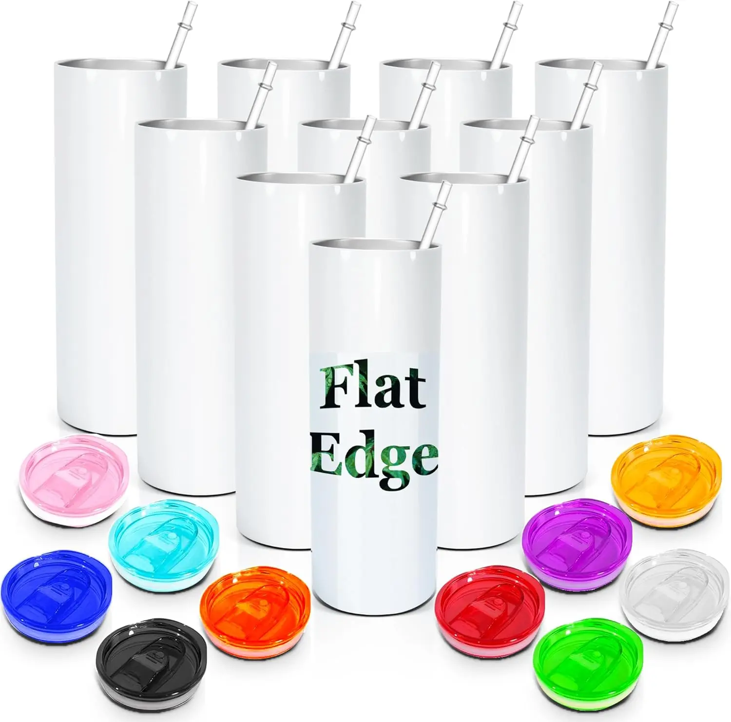 25PCS 20 oz glossy white flat edge skinny tumblers Sublimation Blanks Wholesale Tazas Heat Transfer Printing Custom Reusable Car Travel Mug Gift Cup Bottle Water Bottles