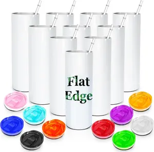 25PCS 20 oz glossy white flat edge skinny tumblers Sublimation Blanks Wholesale Tazas Heat Transfer Printing Custom Reusable Car Travel Mug Gift Cup Bottle Water Bottles
