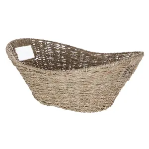 Oval Natural Seagrass Storage Basket with Cut-Out Handles