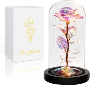Valentines Day Gifts for Her,Birthday Gifts for Women,Valentines Rose Flower Gifts,Valentines Gifts for Mom Wife Girlfriend Grandma,Colorful Rainbow Light Up Rose in A Glass Dome Mothers Day Rose Gift