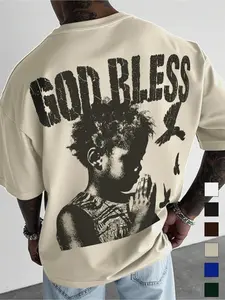 Men's Loose Casual Vintage Star Patchwork Print Streetwear T-Shirt, Layered Star Design with Inspirational Quote, Soft Comfortable Fabric for Street Style and Summer Outings