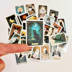 50PCS Tarot Card Design Cat Stickers Waterproof for Decorative Use DIY Crafting Gift Unique Designs Perfect for Art Projects Cat Lovers