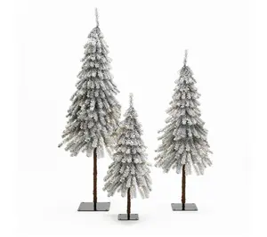LuxenHome 3-Piece Snow-Flocked Artificial TreeSet with Lights