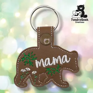 Mama Bear Keychain | Embroidered Faux Leather | Mom Gift | Bear Community Gift | Handmade Keychain | Alaskan Made
