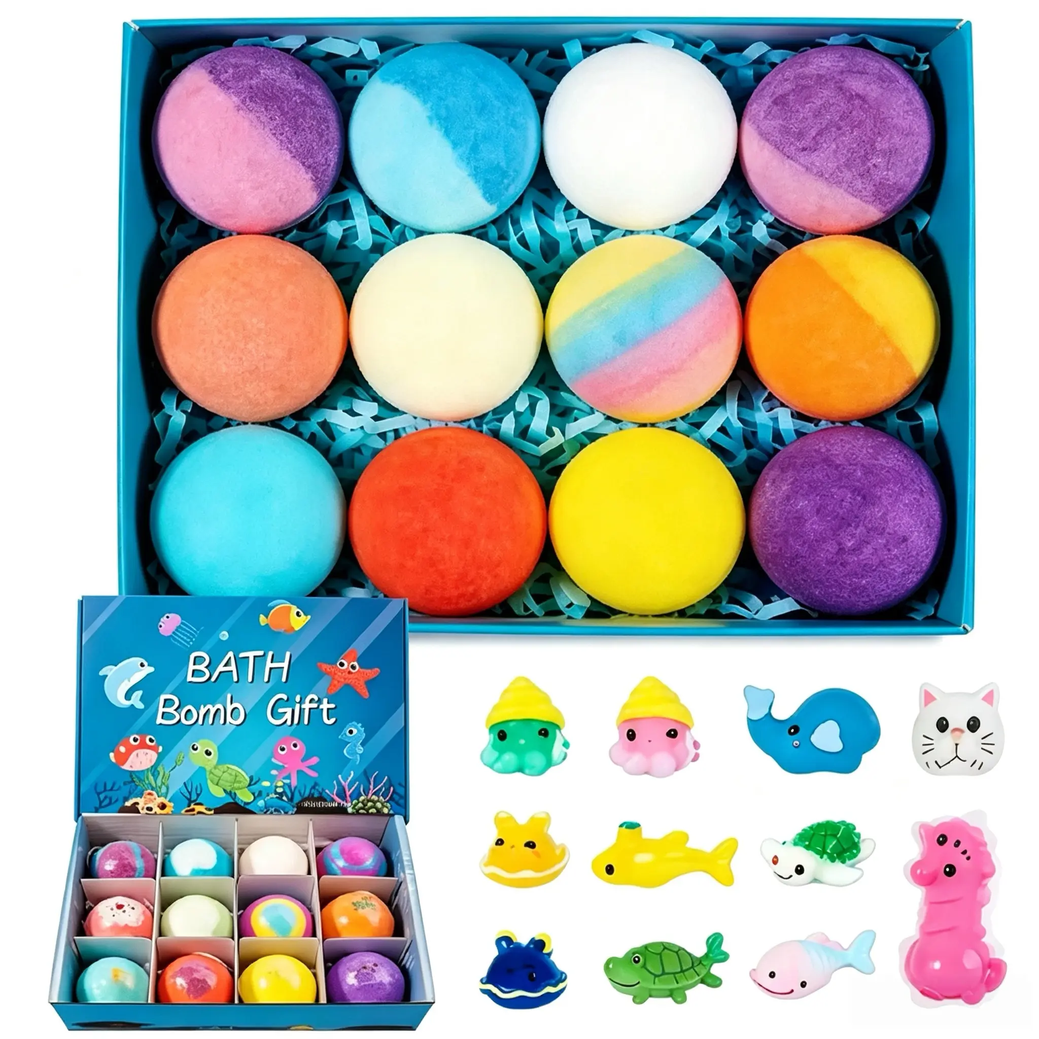Kids' Bath Bomb Gift Set with Built-in Surprise Sea Creatures Toys, Essential Oils, Rich Foam for Fun Relaxation & Leisure Outdoor Post-Activity Comfortable Baths