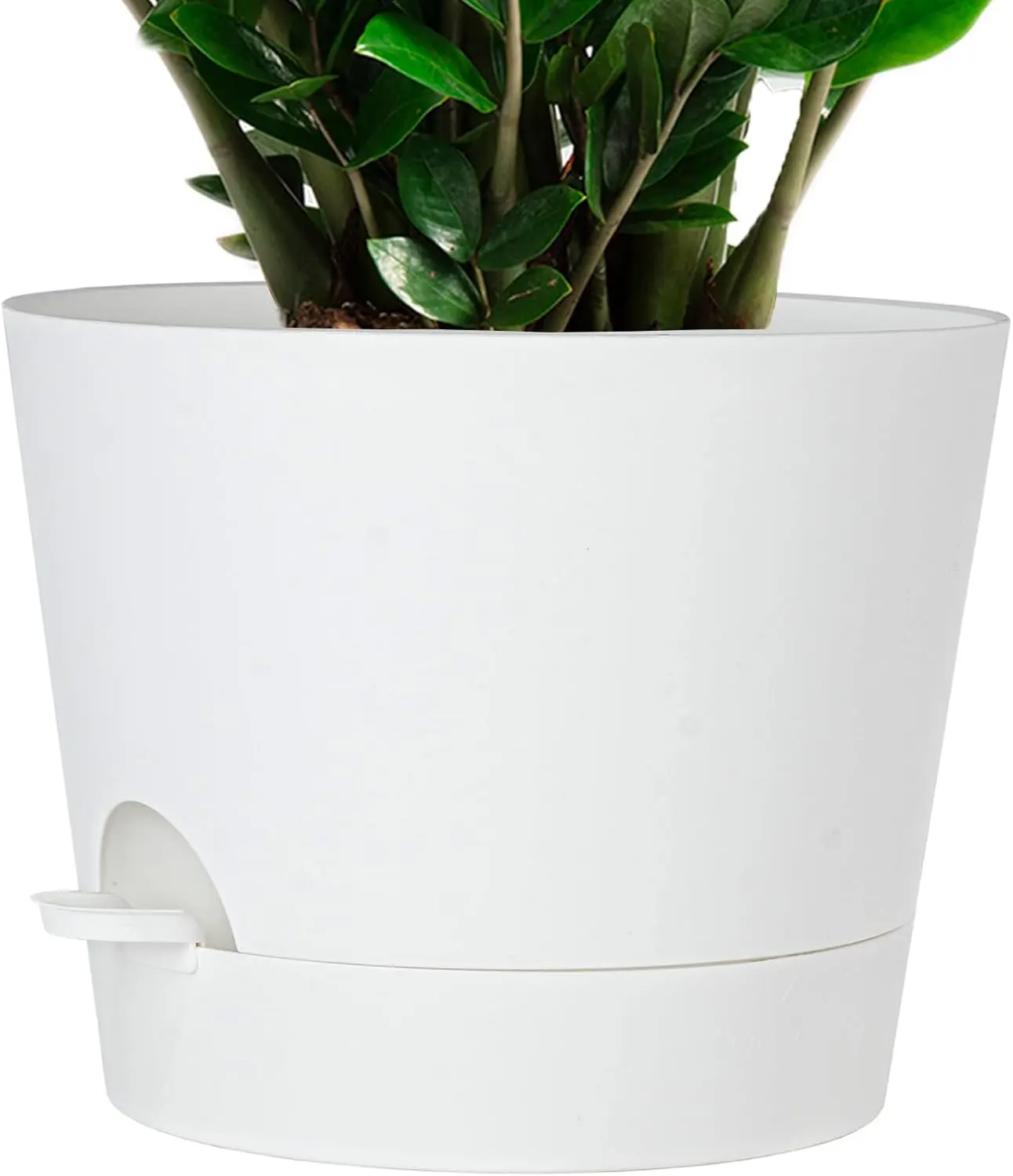 12in Large Self-Watering Plastic Cylinder Planter with 60oz Deep Reservoir and Saucer for Indoor, Outdoor Houseplants, White