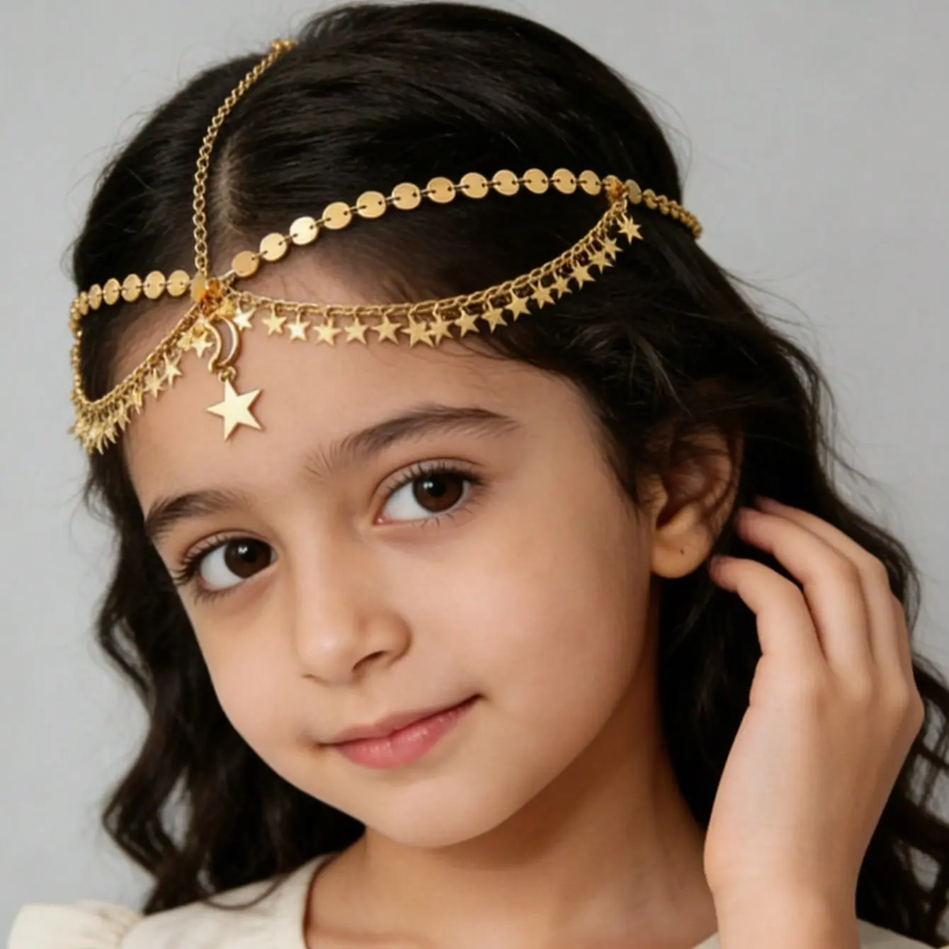 Boho Style Moon & Star Alloy Chain Crystal Hairband Pendant Charms, Elegant Accessory for Women, Hair Accessories, Perfect for Parties, Festivals, Daily Wear, Costume Headpiece, Bling Hair