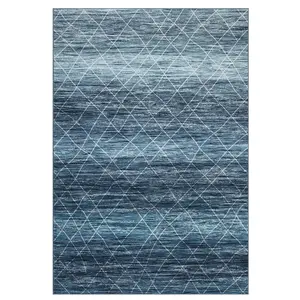 5x7 ft Rectangular Blue Imitation Cashmere Polyester Boho Area Rug, Foldable Patterned Grid-Printed Durable Rug, Washable for Hallway, Bathroom Entryway, Durable Area Rugs