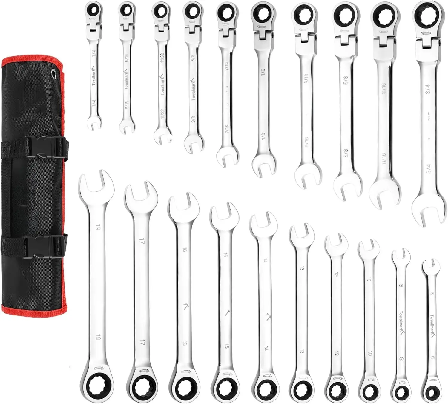 Ratcheting Wrench Set 20 count, Flex  Wrench Set, Combination Wrench Set, SAE 1/4-3/4"& Metric 6-19mm, 72-,Cr-V Steel Ratchet Set with Storage Bag for //mechanical etc.