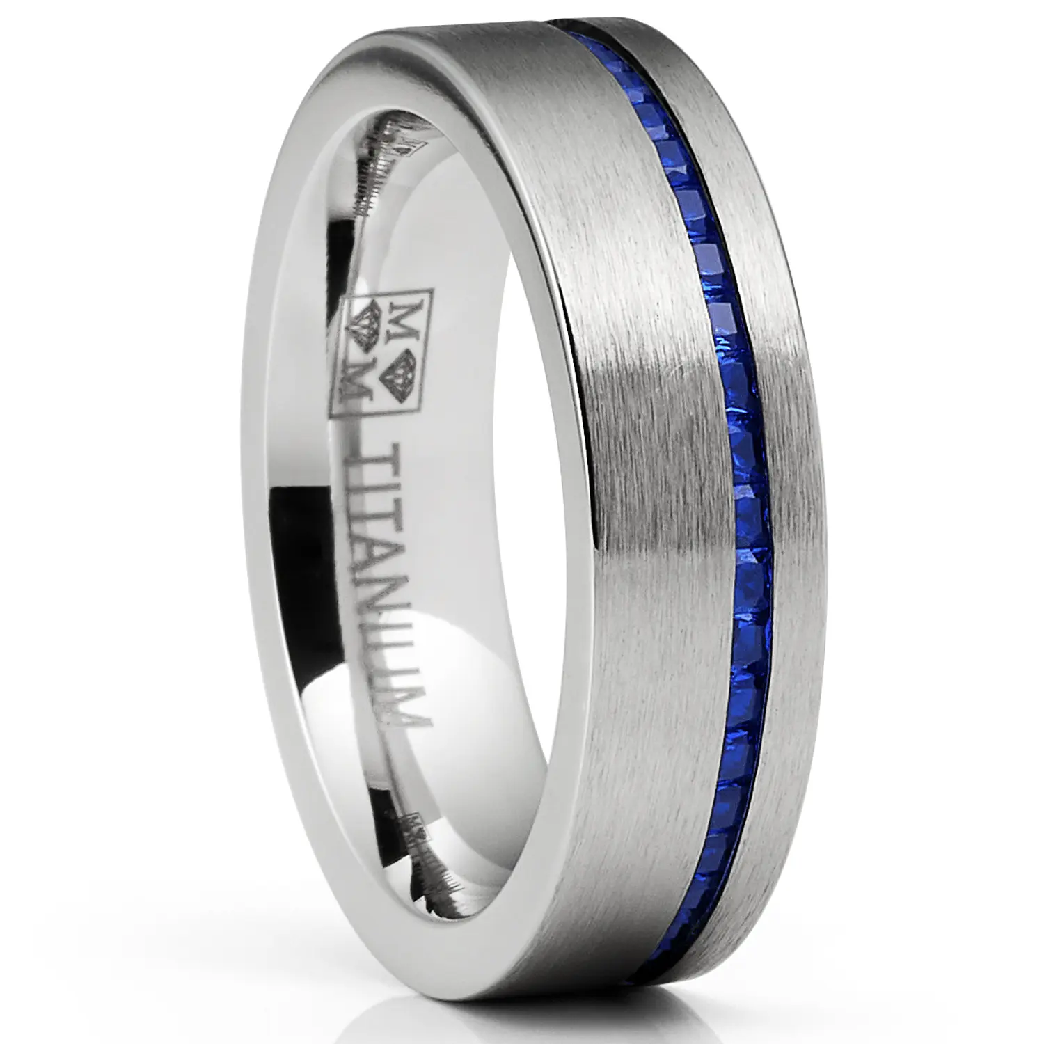 Elegant Engagement Ring, 6MM Channel-Set Princess-Cut Blue Spinel Eternity Band, Artificial Gemstone Rings, Stone Rings