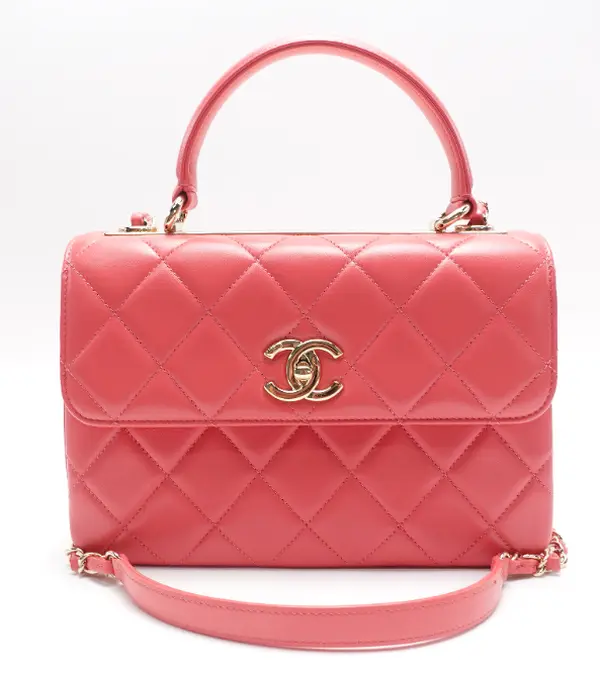 Pre-owned CHANEL Trendy CC Top Handle Pink Lambskin Leather Shoulder Bag