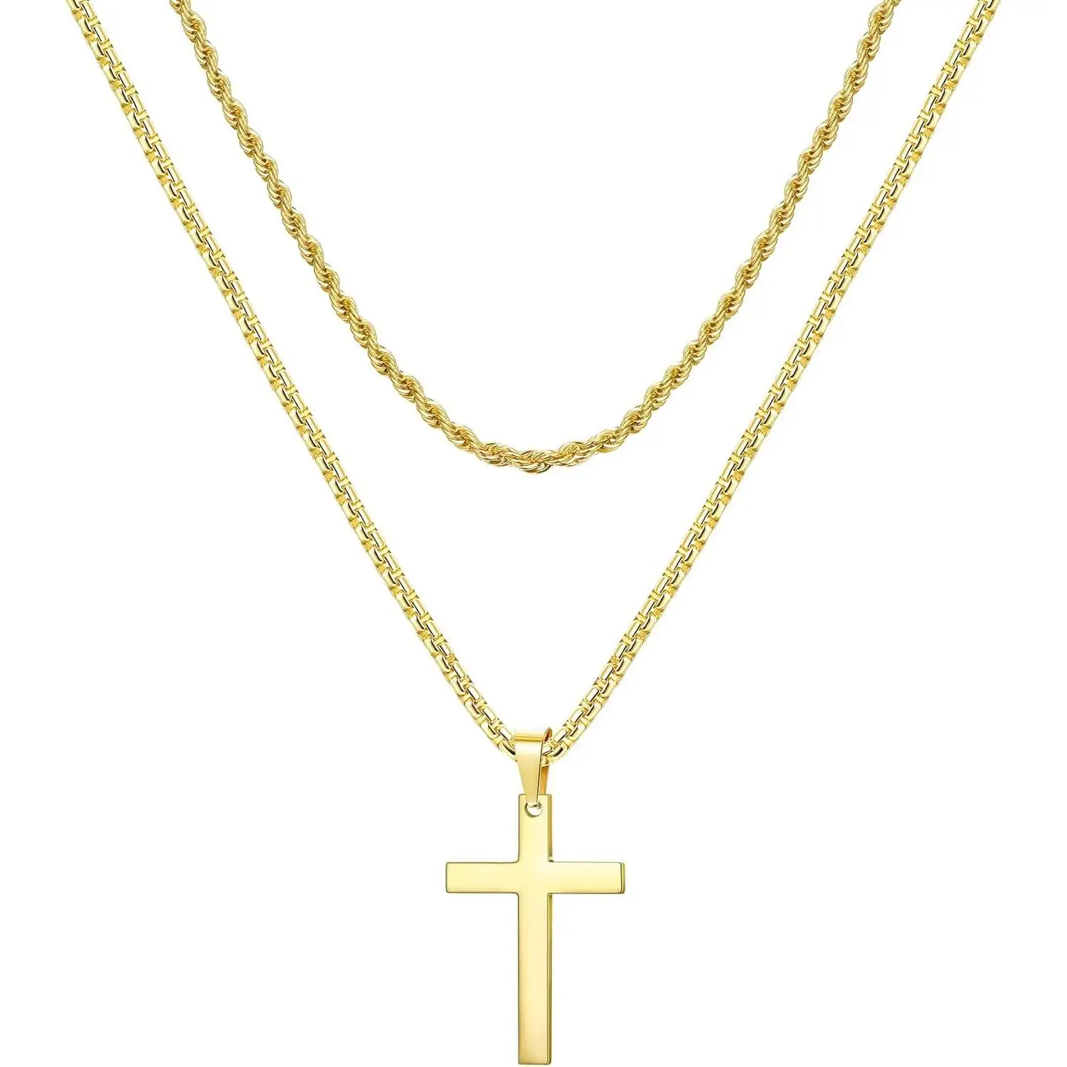 Jstyle Cross Necklace for Men, Stainless Steel Silver Black Layered Rope Chain Cross Pendant Necklace Simple Jewelry Gifts Chain Necklace for Men Wome